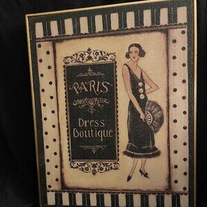 Framed Retro Paris Dress Boutique Decorative Wall Hanging.  Ribbed frame New